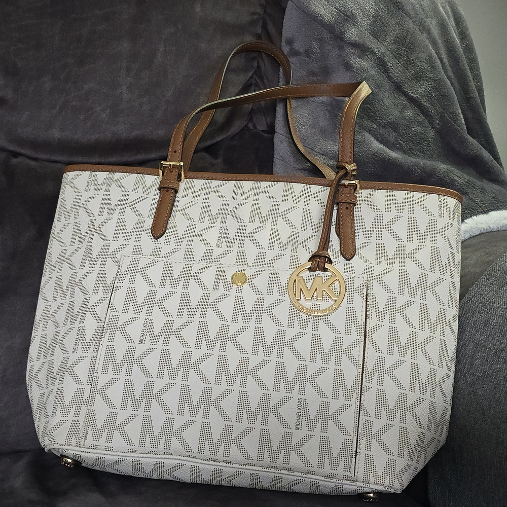 Michael Kors White and Brown Tote Bag